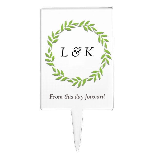 Green Monogram Wedding Cake Pick Template  (Front)