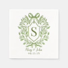 Green Monogram Wedding Cocktail Napkins with Bow