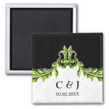 green monogram wedding save the date magnets