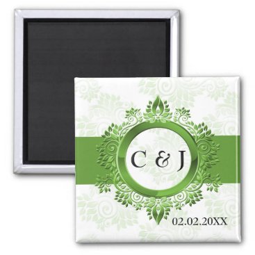 green monogram wedding save the date magnets
