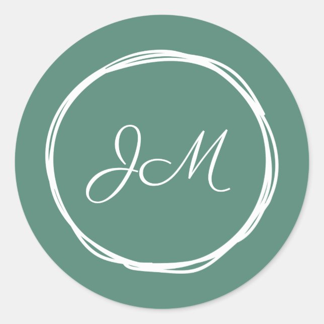 Green Monogram Wedding Stickers (Front)