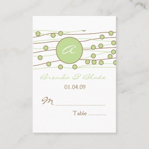 Customizable Green Monogram Wedding Table Seating Cards Business Cards