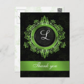 green monogram wedding thank you postcard (Front/Back)