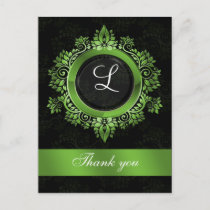 green monogram wedding thank you postcard