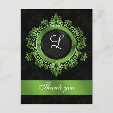 green monogram wedding thank you postcard