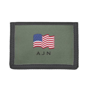 Green Monogrammed American Flag Wallet 