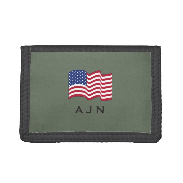 Green Monogrammed American Flag Wallet  (Front)