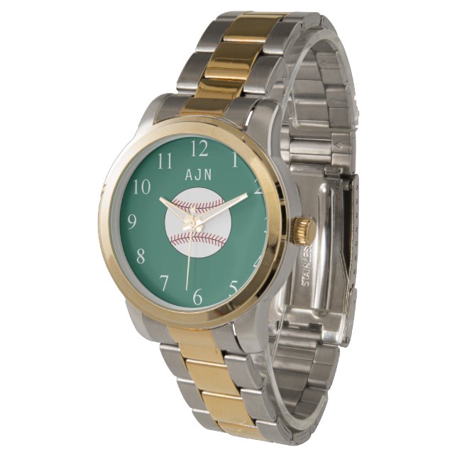 Green Monogrammed Baseball Watch Gift (Angled)