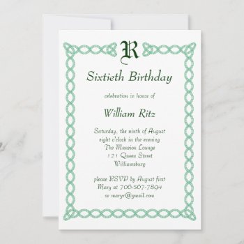 Green Monogrammed Birthday Invitation by prettyfancyinvites at Zazzle