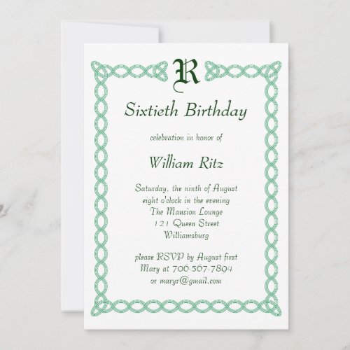 Green Monogrammed Birthday Invitation