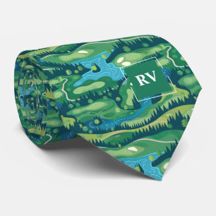 Green Monogrammed Golf Course Neck Tie