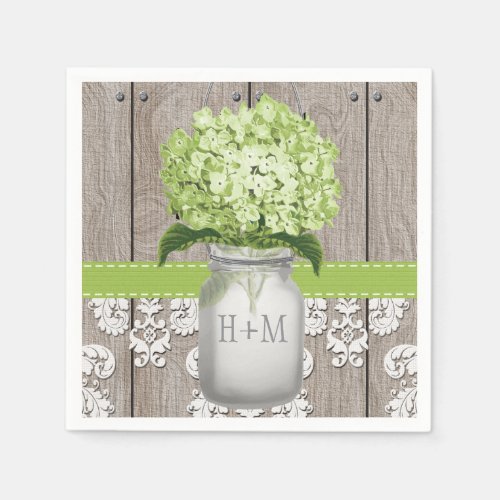 Green Monogrammed Hydrangea Mason Jar Paper Napkins