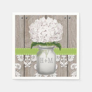 Green Monogrammed Hydrangea Mason Jar Paper Napkins