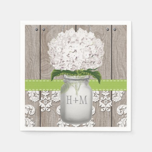 Green Monogrammed Hydrangea Mason Jar Paper Napkins