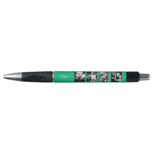 Green Monogrammed Photo Collage Pen