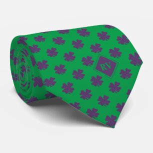 Green Monogrammed Purple Shamrock Pattern Neck Tie