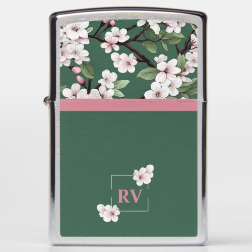 Green Monogrammed Wild Cherry Blossom Zippo Lighter