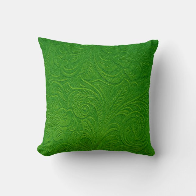Green Monotones Floral Swede Leather Look Throw Pillow (Front)