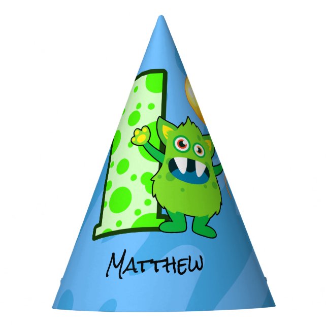 Green Monster 1st Birthday Party Hat (Front)