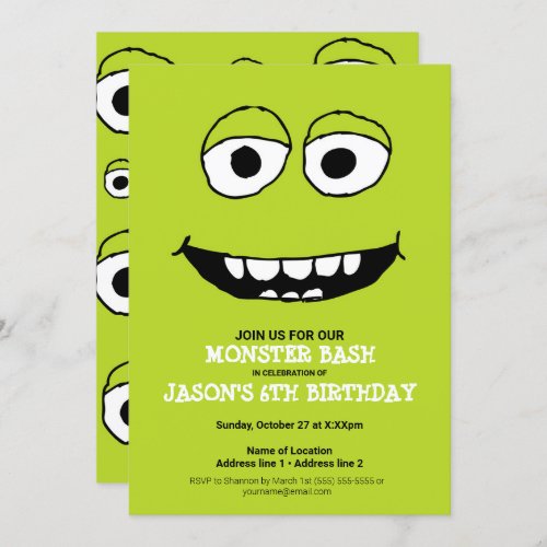 Green Monster Bday Party  Monster Theme Invitation
