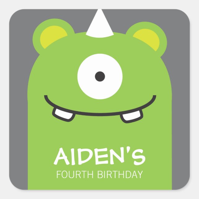 Green Monster Birthday Sticker (Front)
