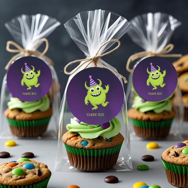 Green Monster Birthday Thank You  Classic Round Sticker (Creator Uploaded)