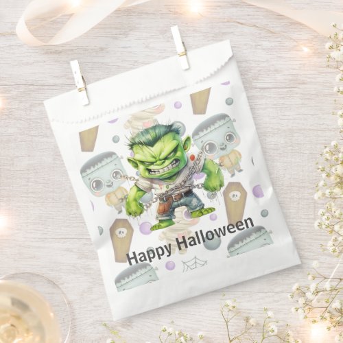 Green Monster Casket Mummy Happy Halloween Favor Bag