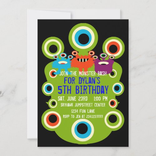 Green Monster Eyes Birthday Party Invitations