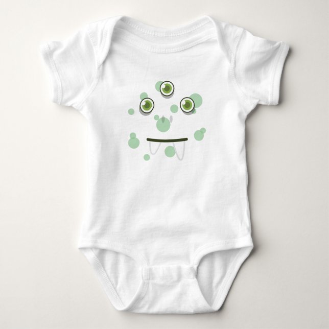 Green Monster Face Kids Clothing Baby Bodysuit (Front)