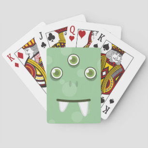 Green Monster Face Playing Cards