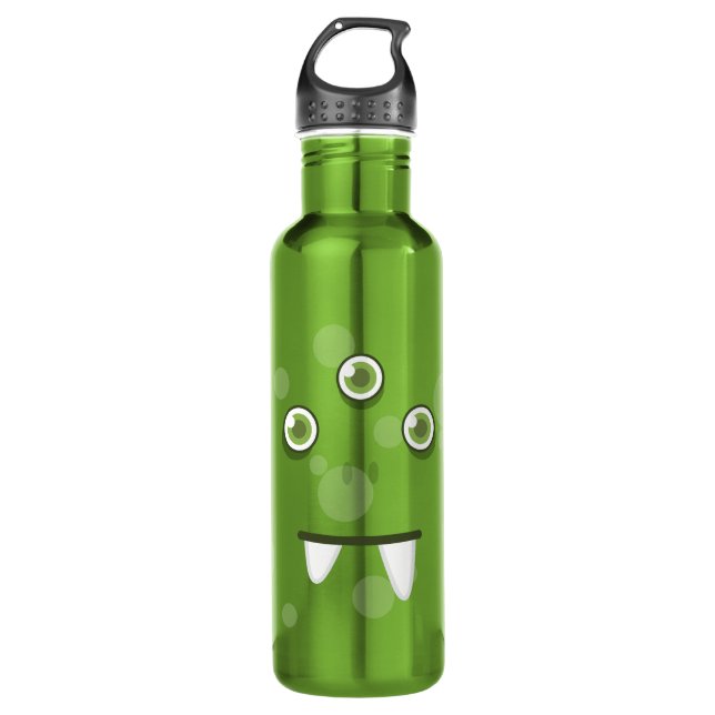 Green Monster Face Stainless Steel Water Bottle (Front)