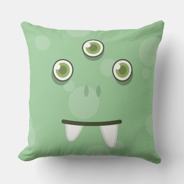 Green Monster Face Throw Pillow (Front)