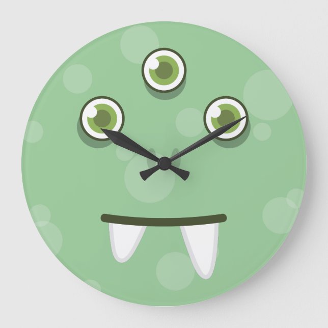 Green Monster Face Wall Clock (Front)