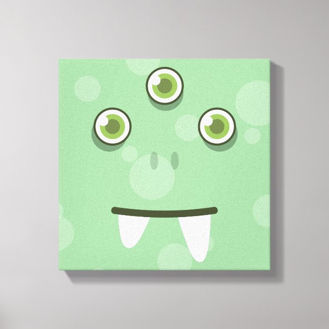 Green Monster Face Wrapped Canvas Print (Front)