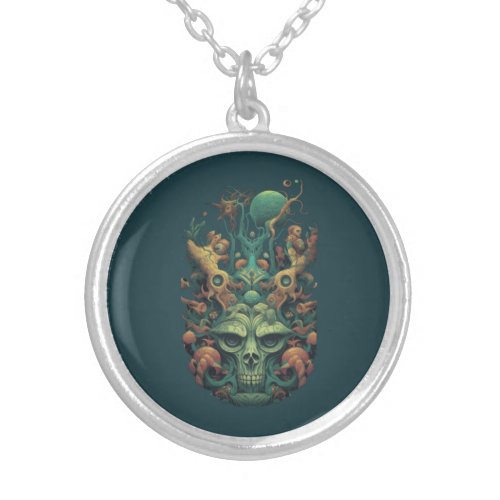 green monster fantasy world fantasy creatures silver plated necklace