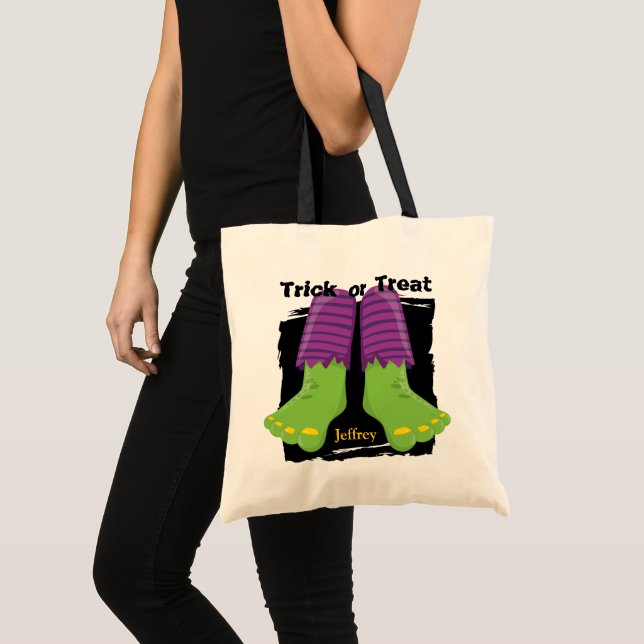 Green Monster Feet Halloween Trick or Treat Tote Bag (Front (Product))