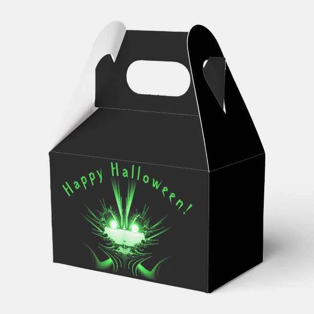 Green Monster Glowing Eyes Happy Halloween Favor Boxes (Front Side)
