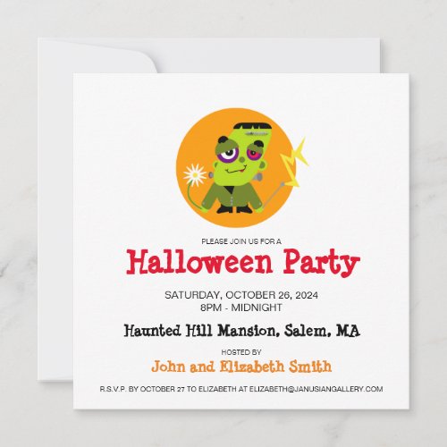 Green Monster Halloween Party Invitation
