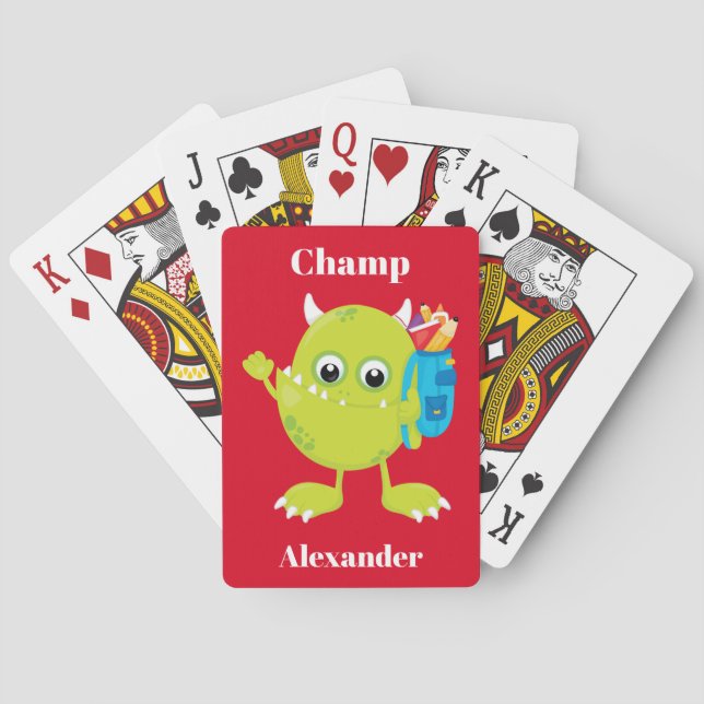 Green Monster on red background Poker Cards (Back)