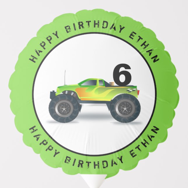 Green Monster Truck Birthday Custom Balloon (Front)