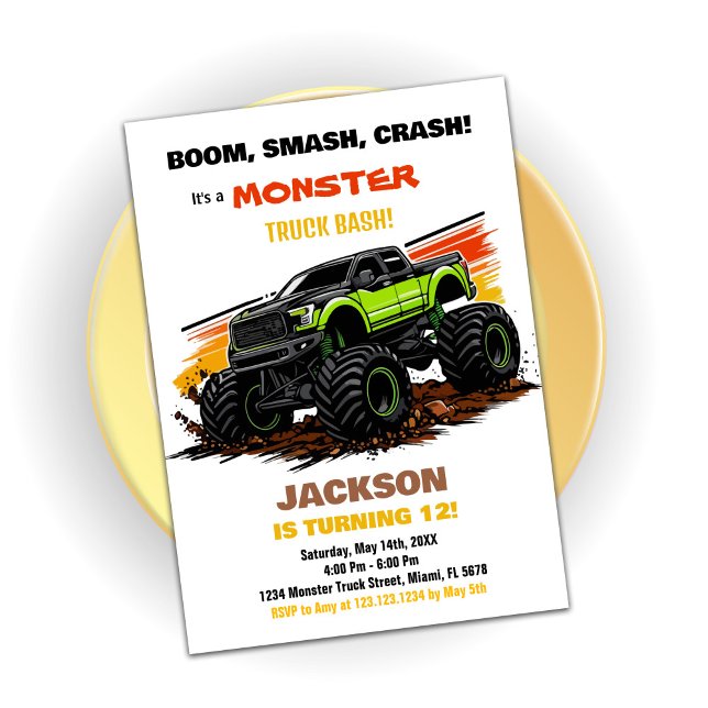 Green Monster Truck Birthday Invitations (Green Monster Truck Birthday Invitations)