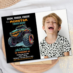 Green Monster Truck Birthday Invitations Photo