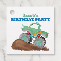 Green Monster Truck Birthday Party Watercolor Favor Tags