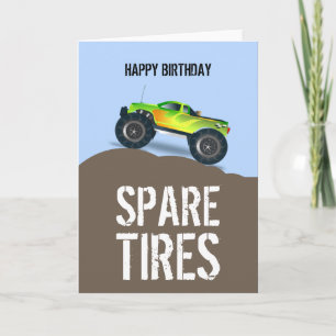 Green Monster Truck Birthday Spare Tires Birthday Card