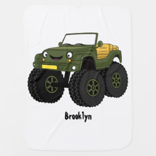 Green monster truck cartoon illustration baby blanket