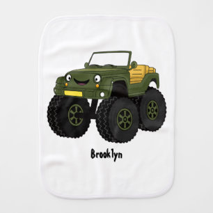 Green monster truck cartoon illustration baby burp cloth