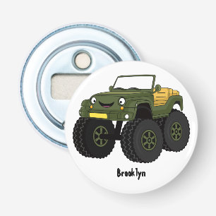 Green monster truck cartoon illustration bottle opener