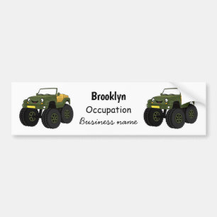 Green monster truck cartoon illustration bumper sticker
