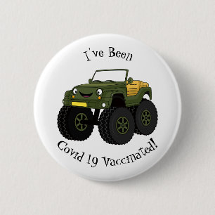 Green monster truck cartoon illustration button