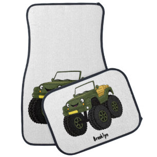 Green monster truck cartoon illustration car floor mat